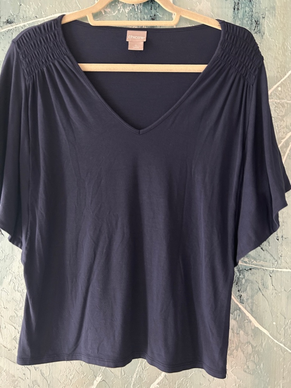 Chico's Navy V-Neck Short Sleeve Dolman Tee